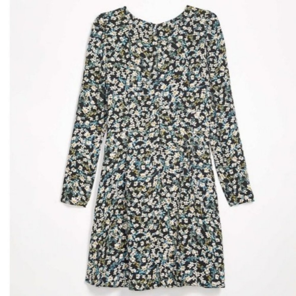 LOFT Floral Puff Sleeve Flare Dress